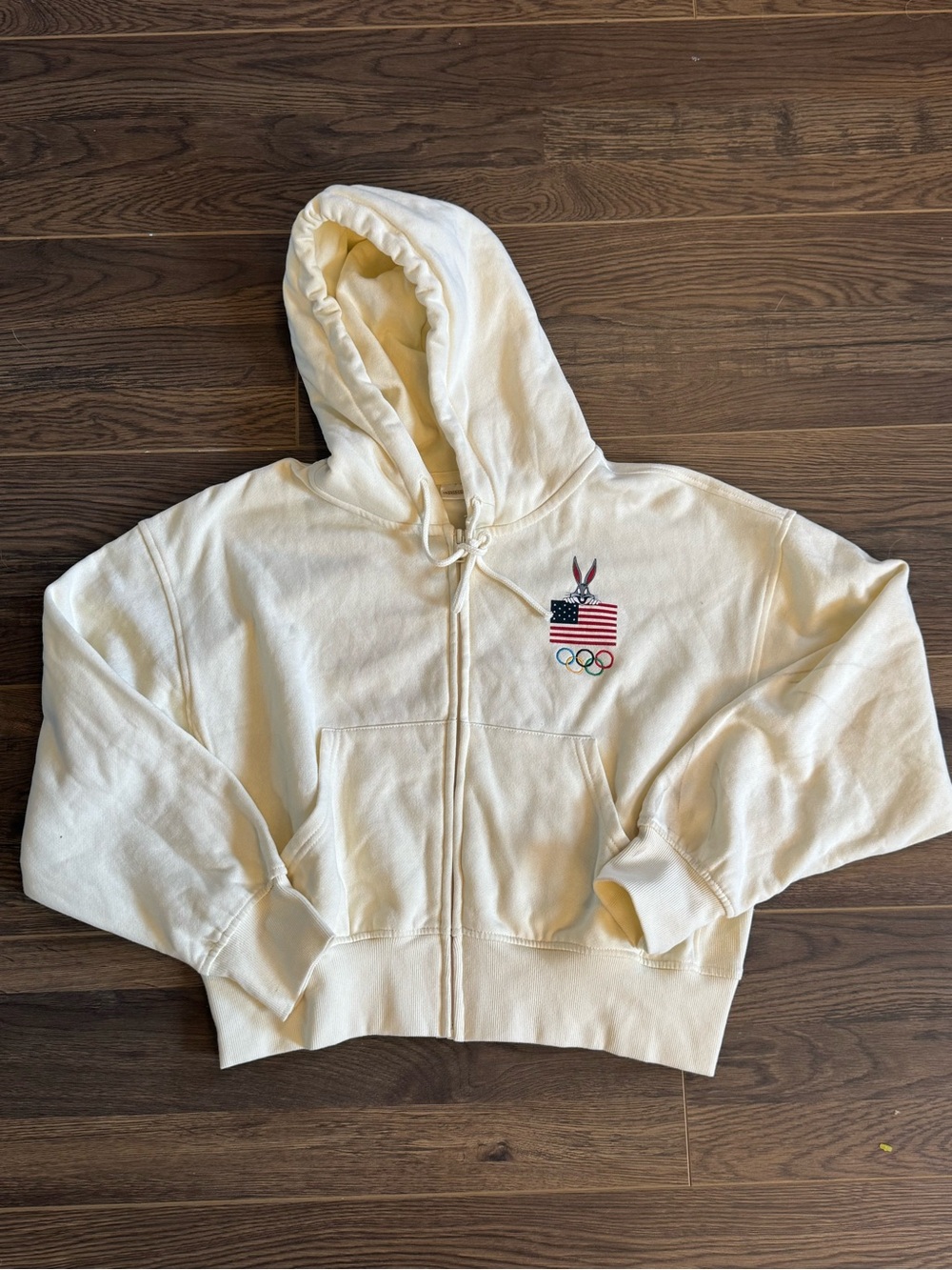 2024 Looney Tunes x Team USA Cream Full Zip-up Hoodie with Embroidered Rings